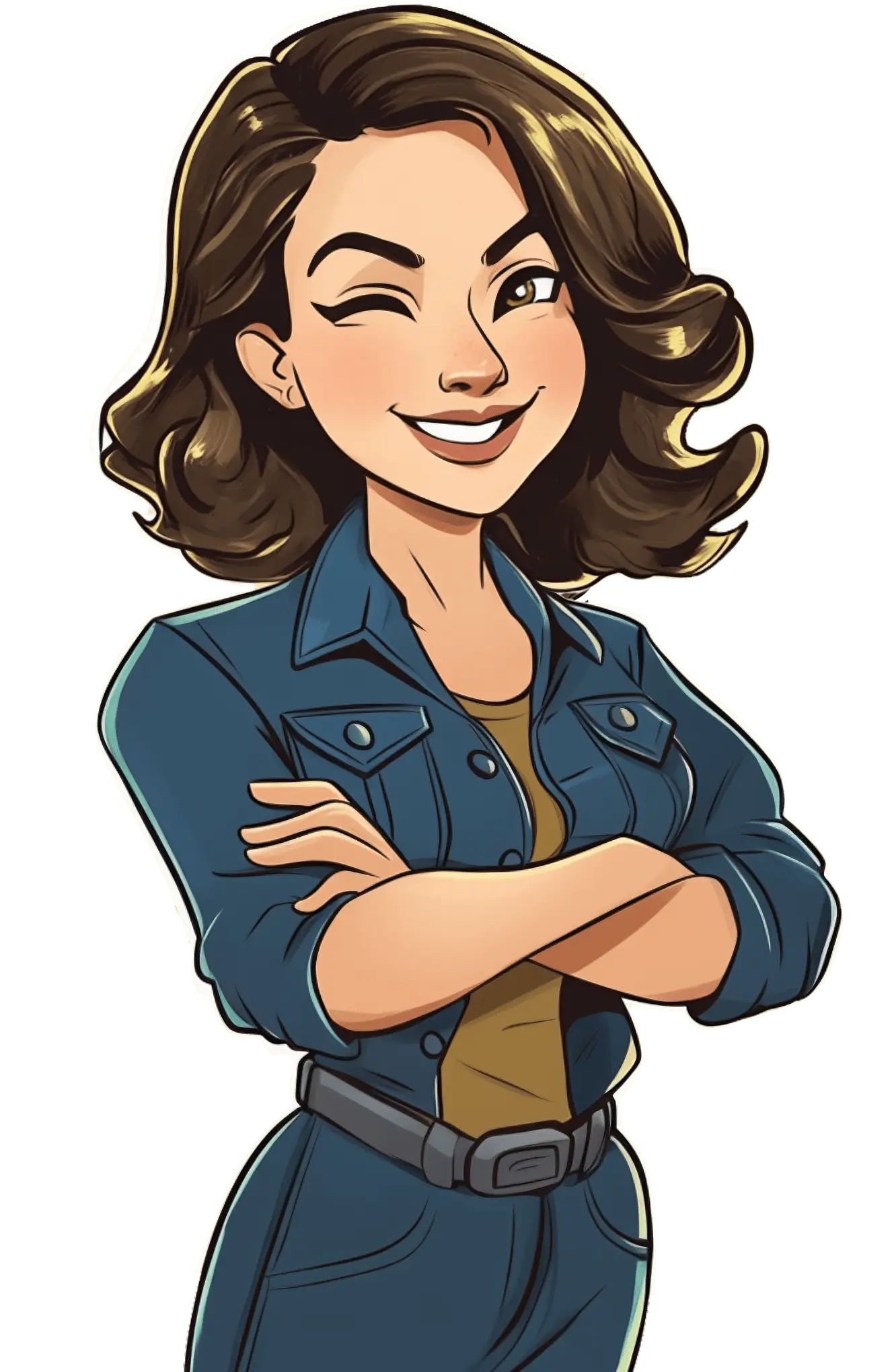 Jenny Help Me mascot with winking arms